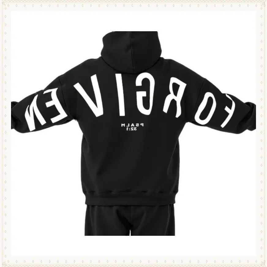 Unisex Trendy Faith Based Hoodie FORGIVEN Psalm  Graphic Religious Print Loose Relaxed Fit Soft Cozy Breathable Daily Commute Weekend Gatherings Spiritual Community Events Casual Spiritual Women's Style Top(Raincoats)
