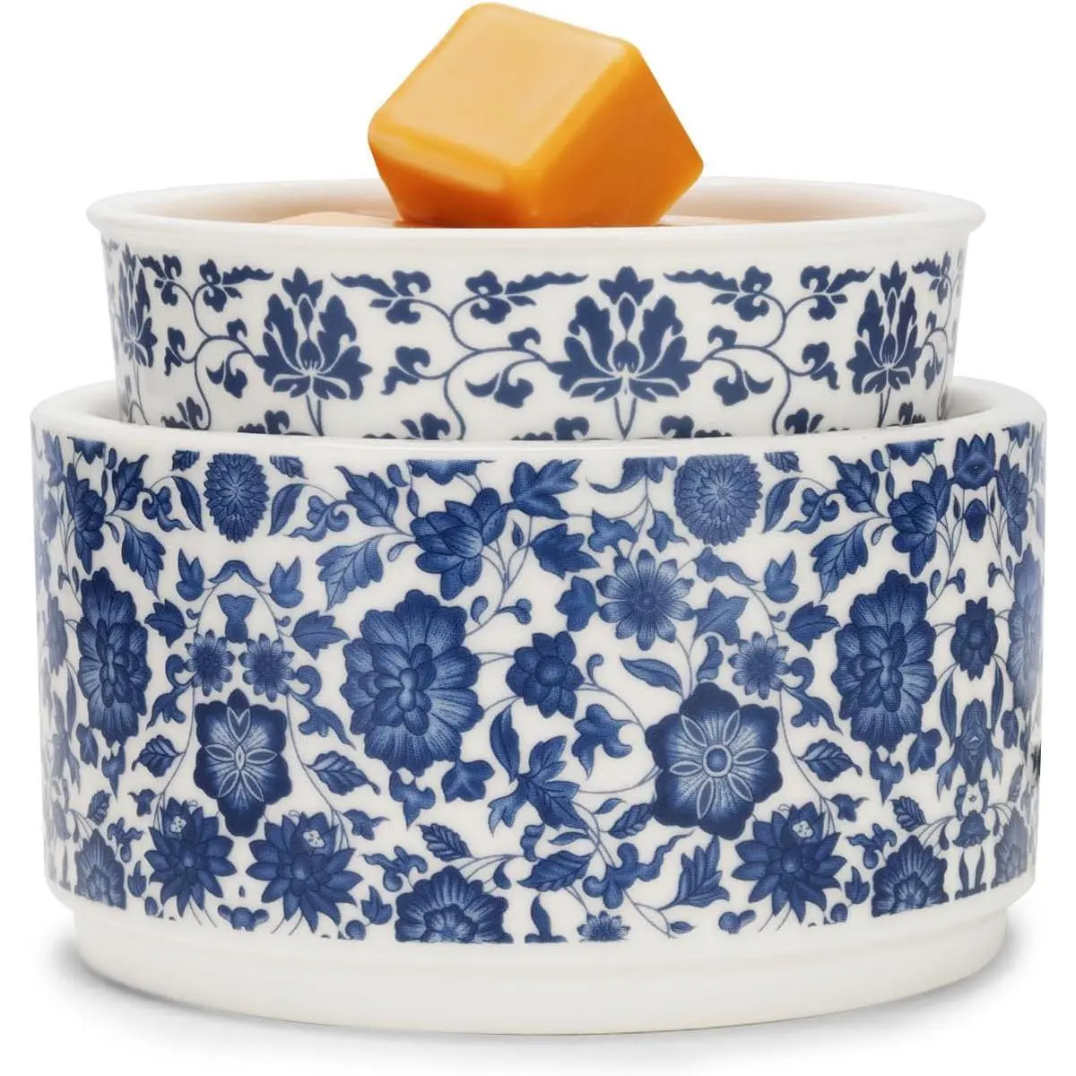 Blue & White Porcelain Pattern Wax Melt Warmer,Ceramic 3-in-1 Electric Candle Wax Warmer for Scented Wax Melter Oil Burner for Home Office Bedroom Gift & Decor (with KD Iron Shelf)