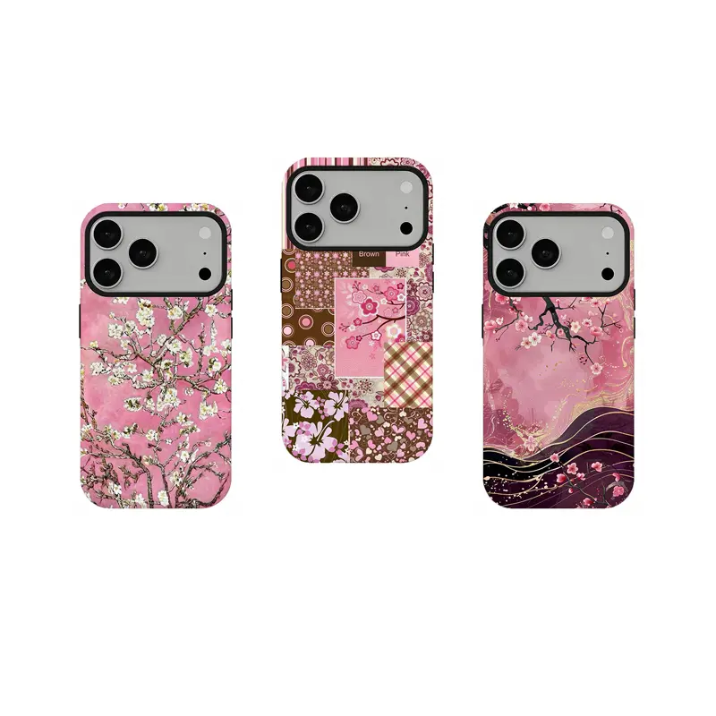 Vintage Pink Cherry Blossom Japanese Floral Phone Case,Soft Pastel Coquette Oriental Flower Anti-Scratch Hard Protective Case,for iPhone 17 16 15 14 13 12 11 for Samsung Series,Dual-Layer durable design phone case,perfect gift for girl