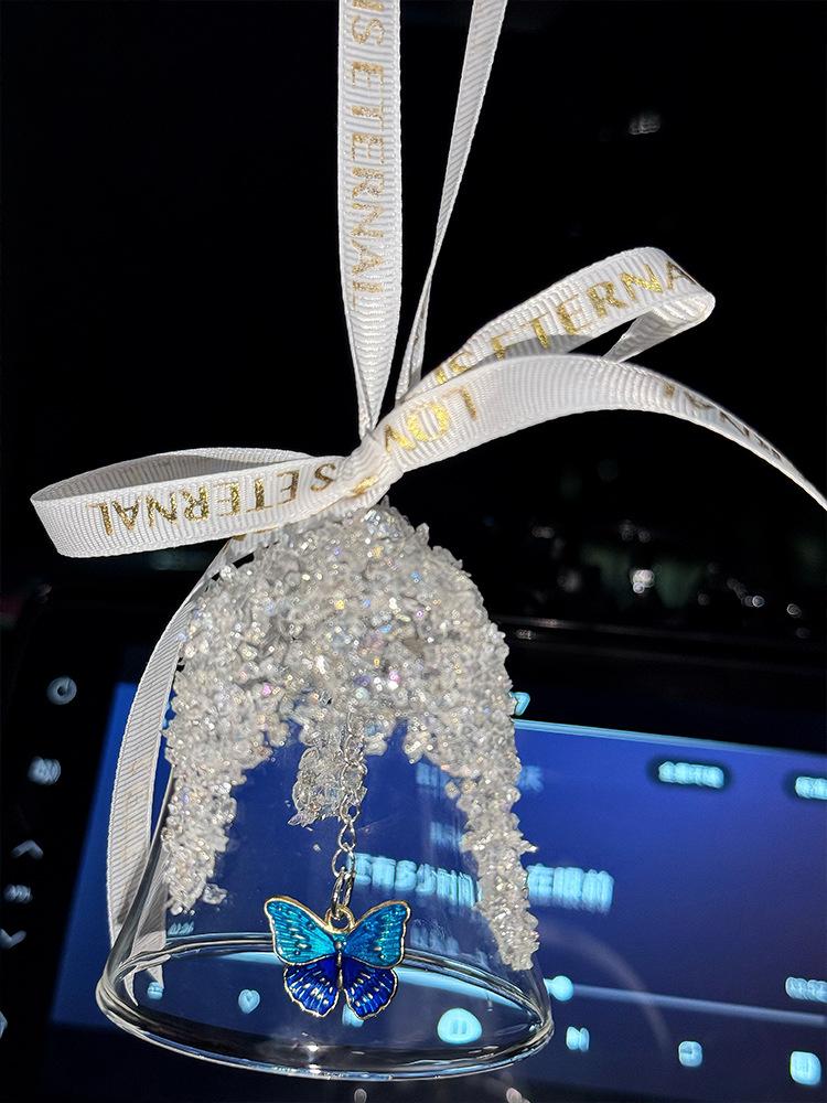 Sparkling Crystal Bell Car Hanging Ornament, Butterfly/Star Design Car Rearview Mirror Decor, Gift for Women