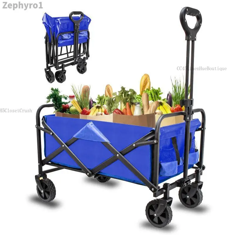 Foldable Four-wheelers, Foldable Four-wheelers With Wheels, Heavy Duty Outdoor Carts, Portable Folding Chair Storage Carts; Cart for Heavy Items, Suitable for Shopping, Sports, Camping, Gardens. ZephyroH5ClosetCrushCC45LinenHueBoutique