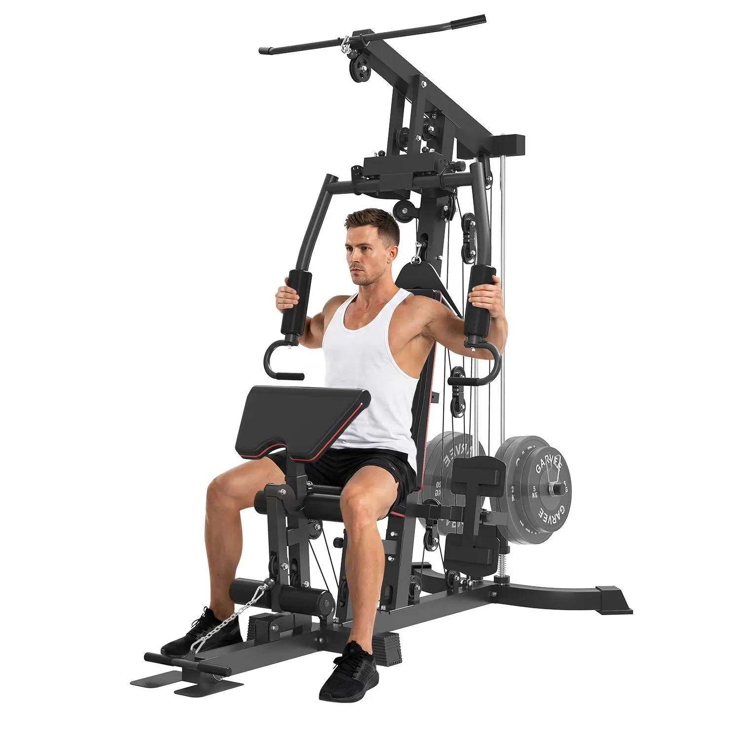 Full Body Home Gym System – Multifunctional Strength Training Equipment – Adjustable Chest Press, Butterfly Arms, Lat Pulldown, Row, Leg Extension, Preacher Wave – Supports 1" & 2" Weight Plates – 300 lbs Capacity – Compact Design