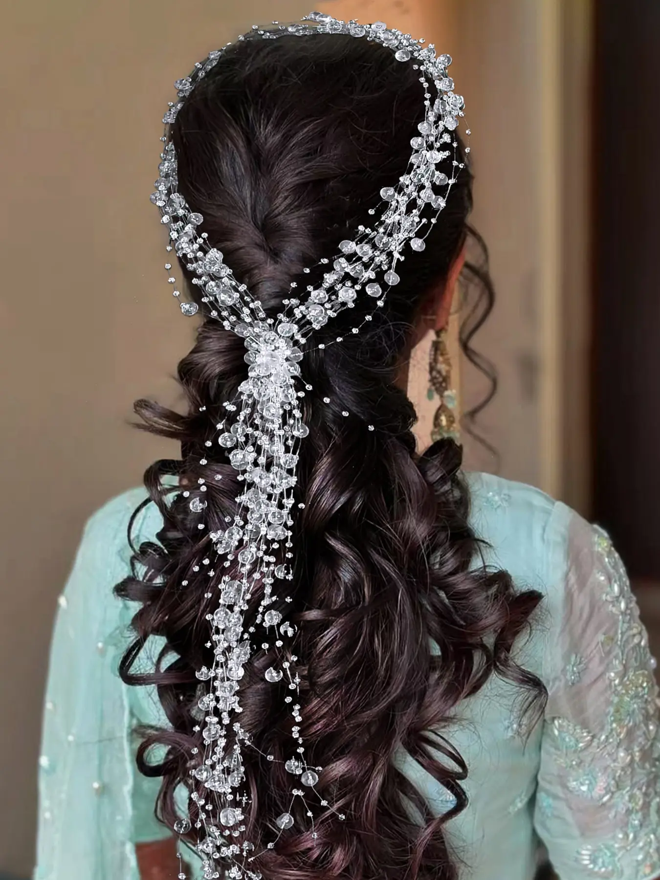 Elegant Faux Crystal Beaded Long Fringe Detail Hair Accessory, Wedding Bride Bridesmaid Headpiece, Women Fashion Party Dance Headwear, Bridal Headwear