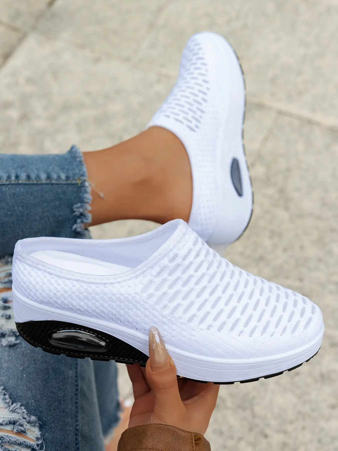 2026 Fashion Comfortable Flat Slip-On Half Sandals Shoes Mules, Breathable Mesh, Air Cushion Sole, Round Toe, Casual Walking Shoes Spring & Fall Footwear