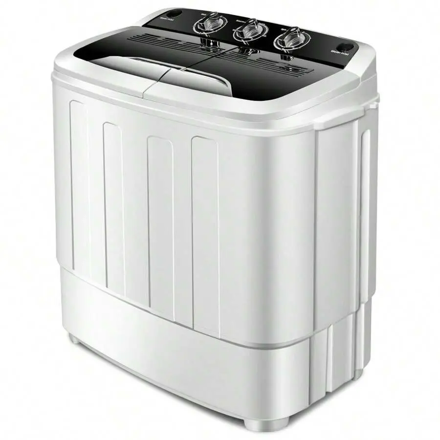 Compact Mini 8lbs Twin Tub Washing Machine with 23" x 14" Size, Dual Operation, Separate Controls for Small Homes
