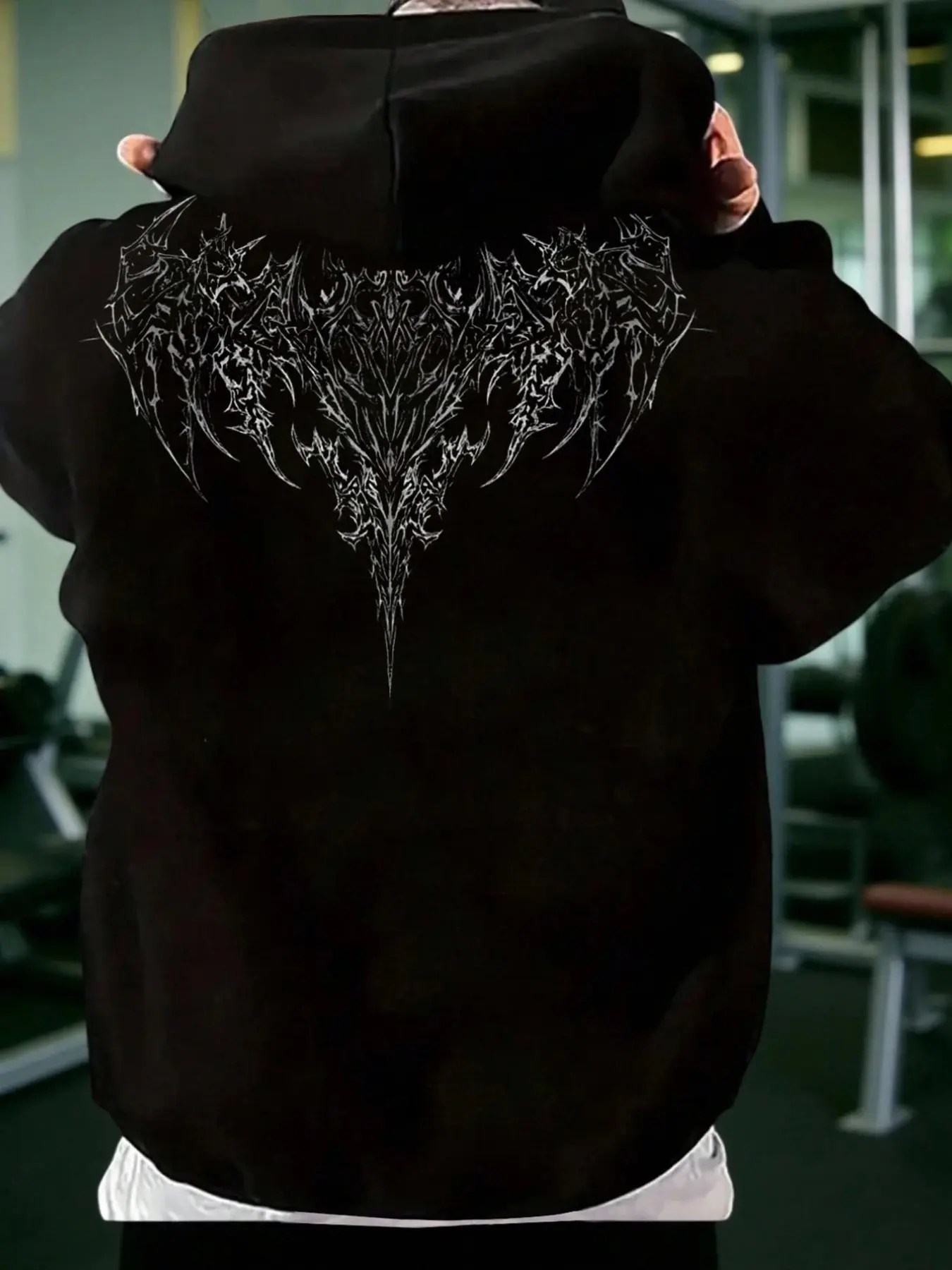 Dark Grunge Alt Fashion Pullover Hoodie Spiky Thorn Tribal Large Back Print Loose Baggy Drawstring Hooded Sweatshirt Stretch Warm Breathable Anti-Shrink Blend Fabric All Match Basic Top Punk Metal Rock Party Night Out Weekend Casual Urban Street Outfit Fo