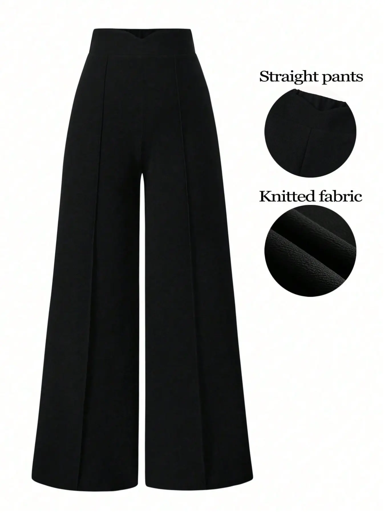 High-Waisted Flowy Wide-Leg Suit Pants, Lightweight Office Style, Elastic Waist Back, Slimming Mid-Split, Plus Size Women's Casual Business Wear