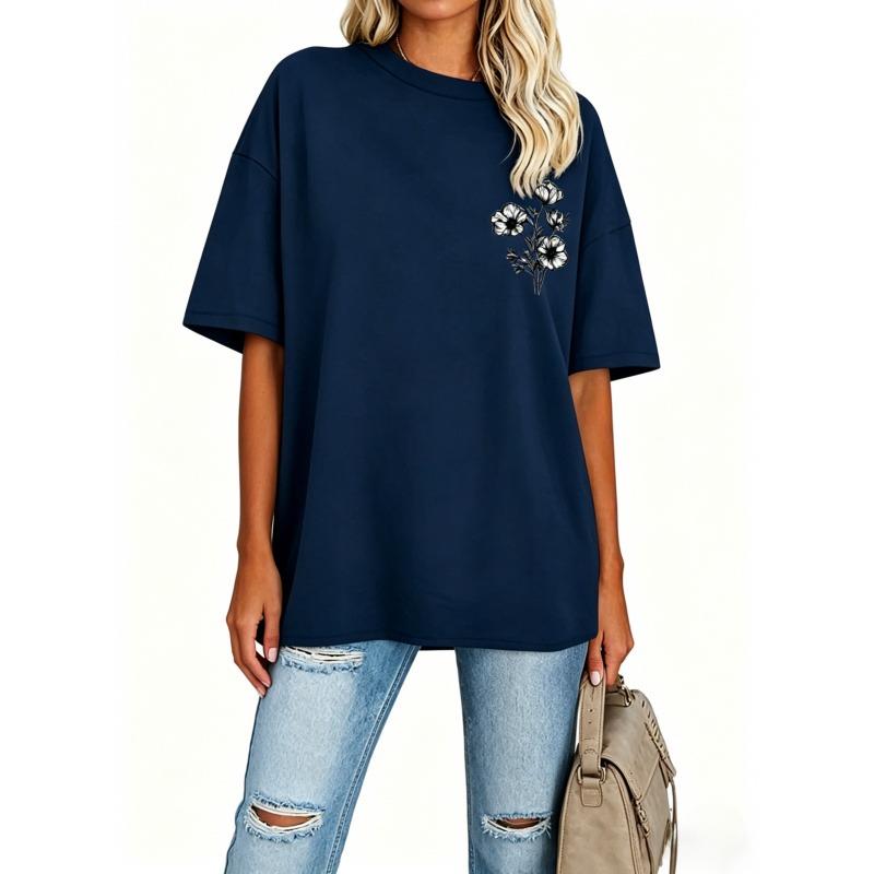 100% Cotton,Printed T-shirt Womens Oversized Short Sleeve,T Shirts Trendy Crew Neck Loose Workout Tee,Casual Summer Tops Cotton,Unisex,Basic,versatile