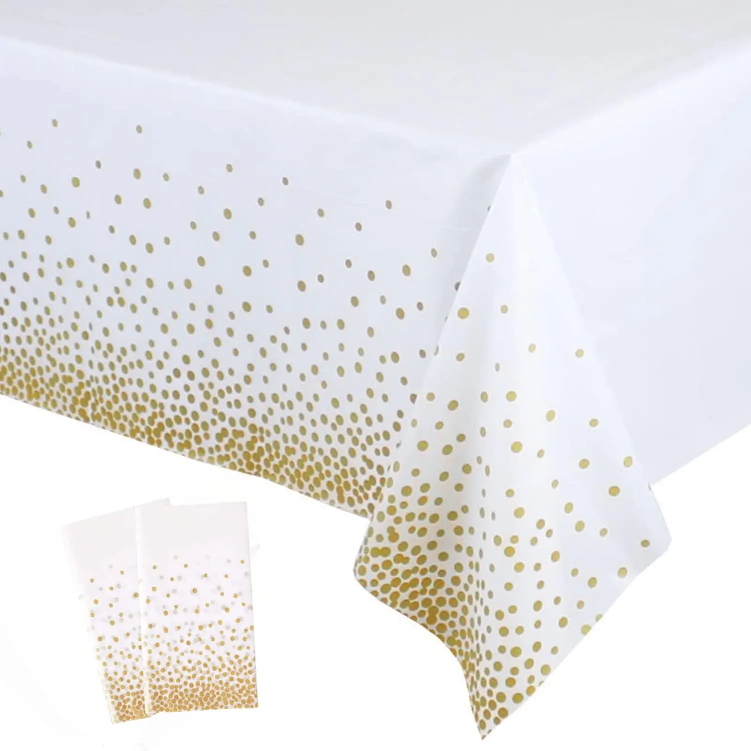 2 Pack White and Gold Tablecloth Disposable Tables Tablecloths for Rectangle 54" x 108" Plastic Tablecloth Party Table Covers for Birthday Thanksgiving Christmas Wedding Outdoor BBQ (White)