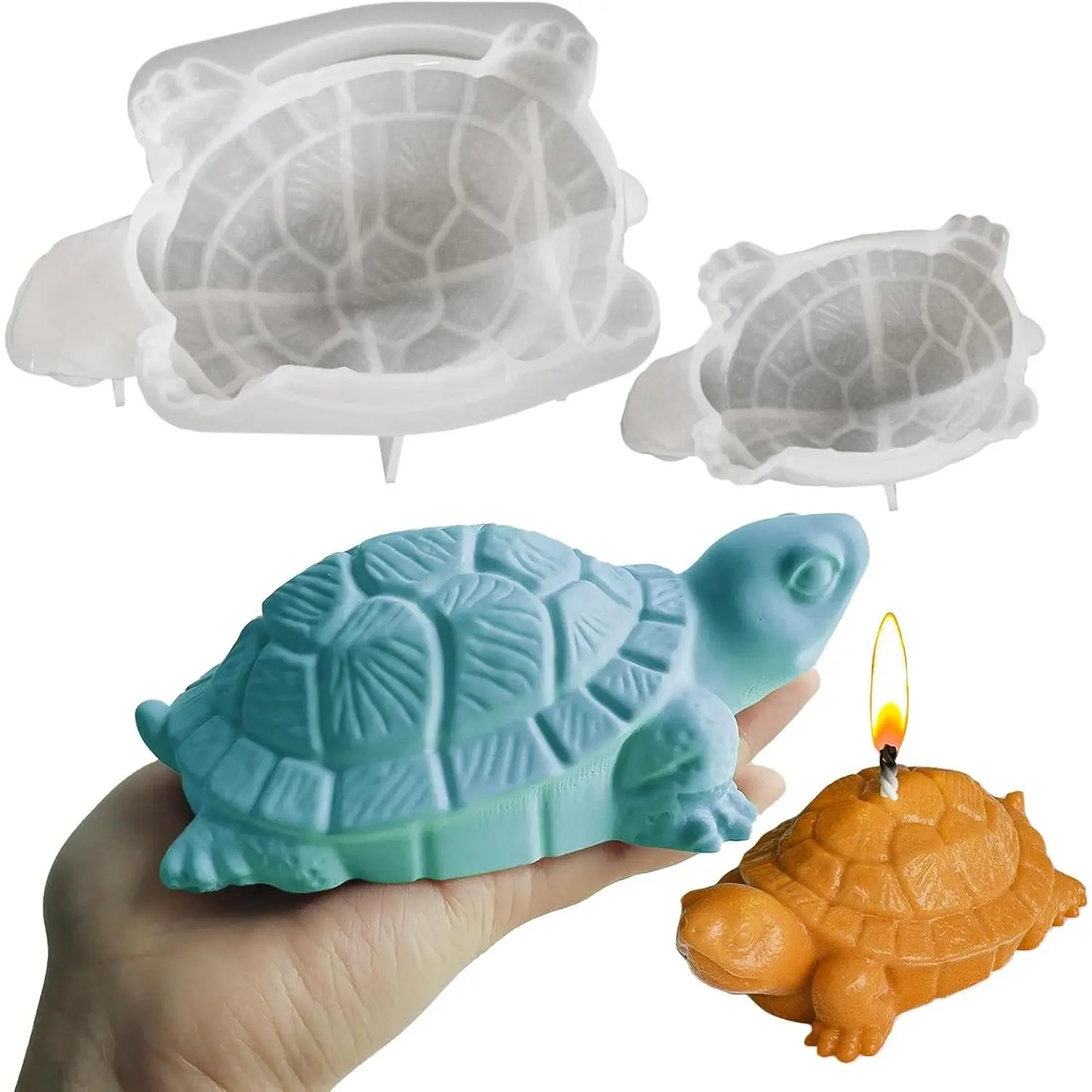 Turtle Silicone Molds, 2 Size Turtle Molds for Resin Candle Concrete, 3D Cute Animal Epoxy Resin Casting Polymer Clay Molds, Unique Wall Hanging Keychain Pendant Mold Soap Wax Art Craft DIY