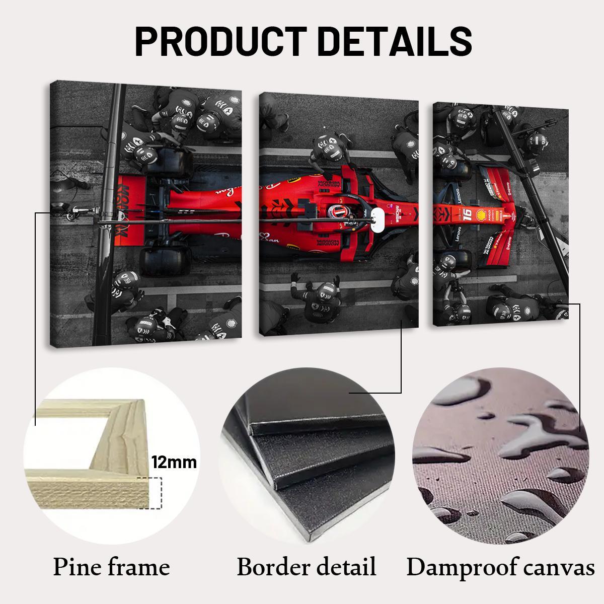 Formula Car Pattern Canvas Painting with Wooden Frame, 3 Counts/set Modern Art Wall Decor, Wall Art for Home Living Room Bedroom Office, Decoration, Print, Artistic