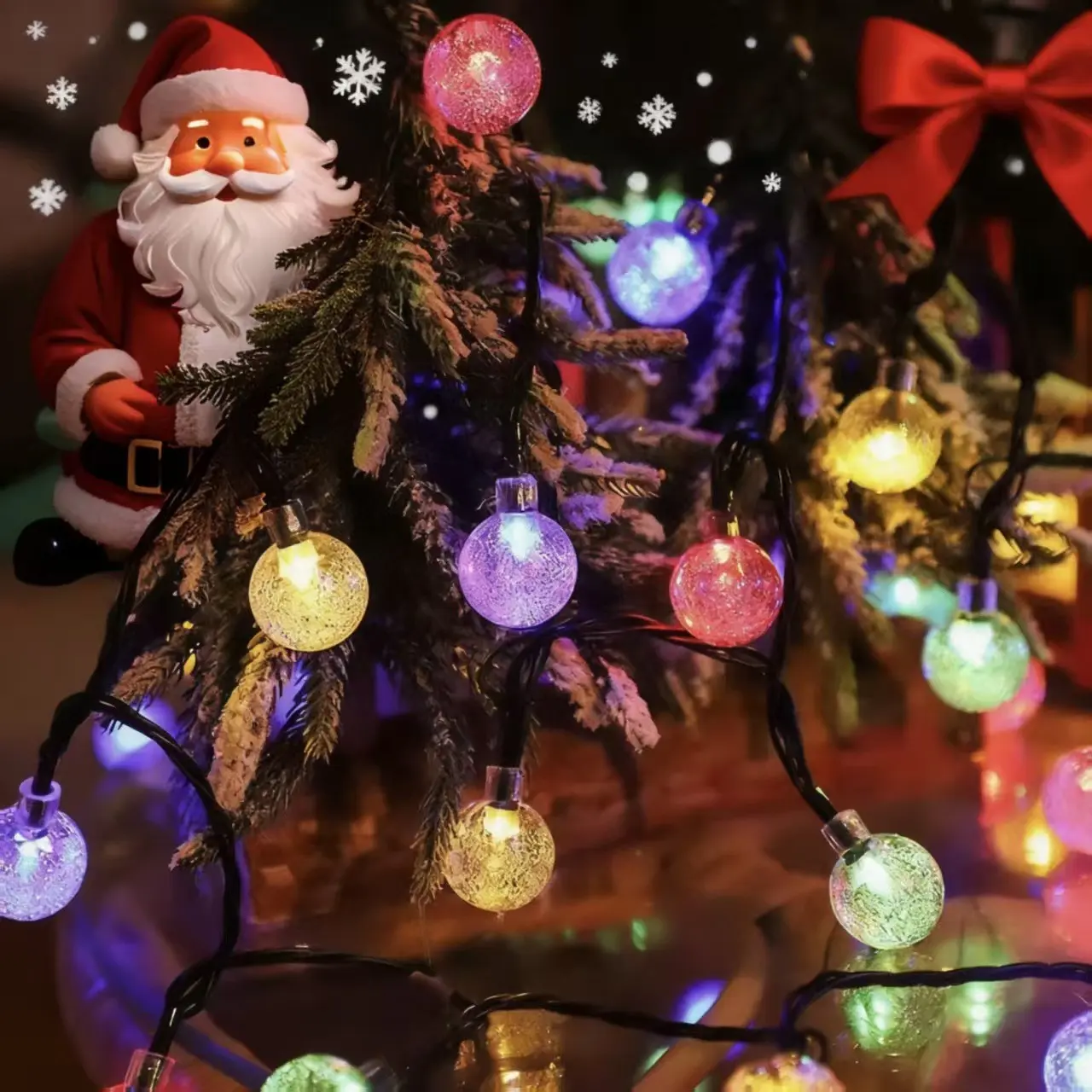 RGB Decorative Lights, LED Solar Bubble Ball Lights, 7/12/22-metre Coloured Decorative Lights, IP65 Waterproof For Halloween, Christmas Trees, Courtyards and Garden Ambient Lighting