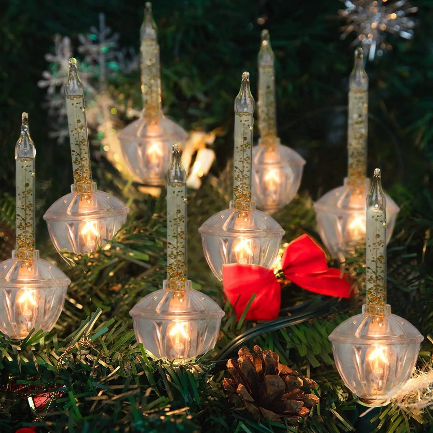 11Ft Golden Christmas Bubble Lights Set,  Christmas Decorations with 8 Golden Glitter Lights (1 Spare), Bubble Lights UL Listed for Christmas Tree Holiday Party Outdoor Lighting Decor