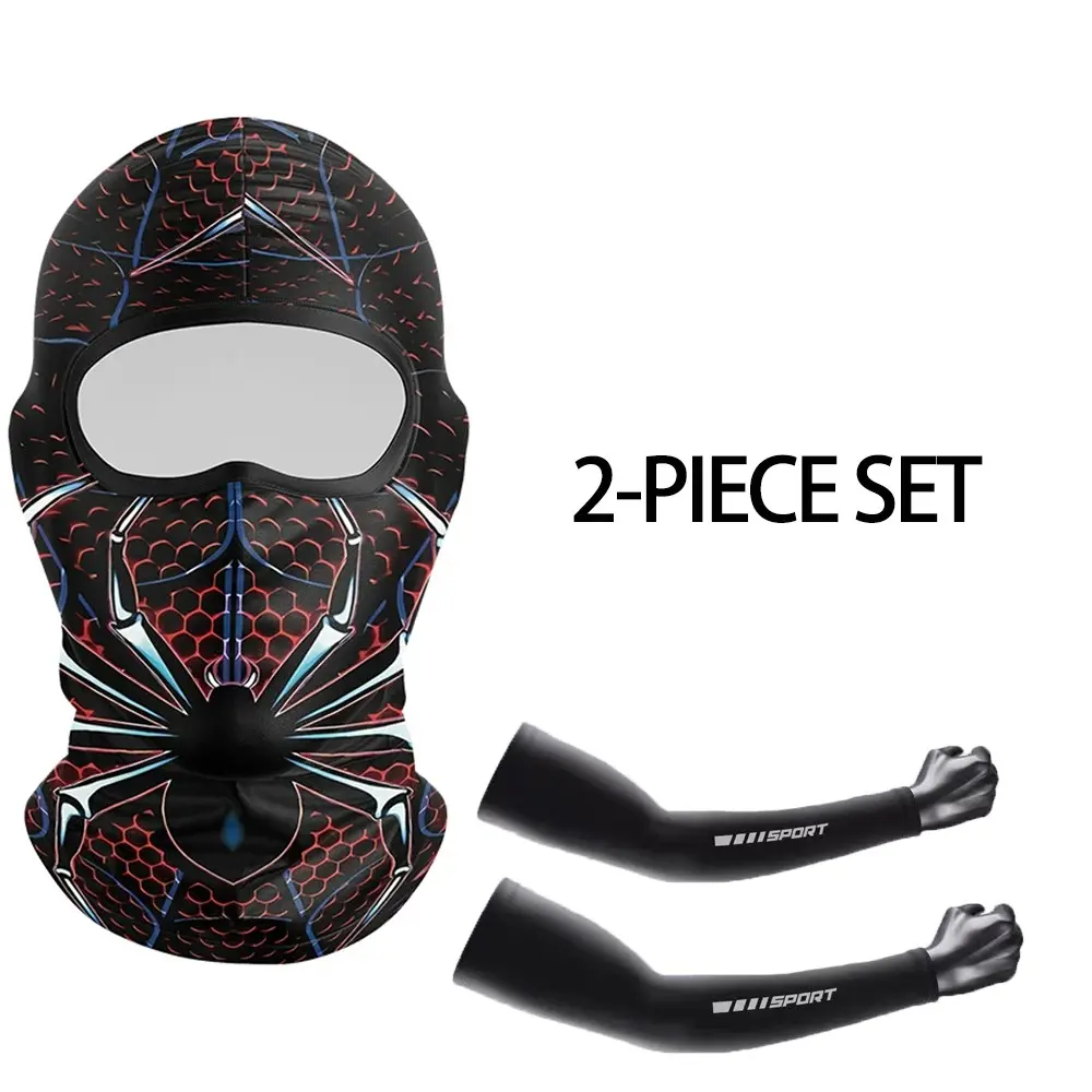 2 Piece Ice Silk Printed Balaclava And Arm Sleeve Set Cooling UV Wind Resistant Full Face Head Mask Sun Protection Arm Covers For Motorcycle Cycling Fishing Hiking Outdoor Sport