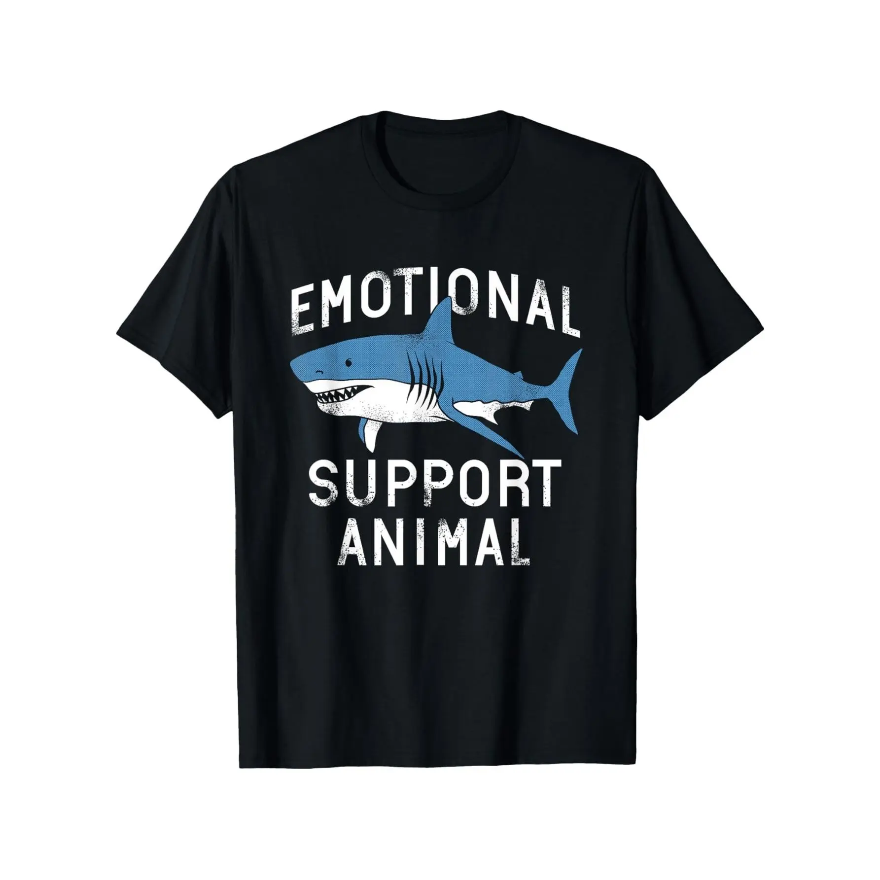 Emotional Support Animal Shark Graphic T-Shirt, Crew Neck Tee, Casual All-Season Short Sleeve Top with Heat Transfer Printing, Regular Fit - Sizes S-XXXL