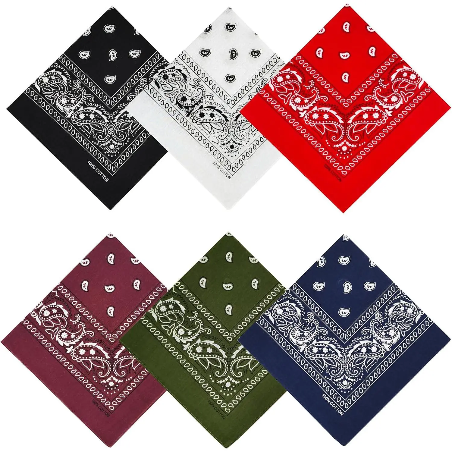 Classic Soft Cotton Square Bandanas, 21x21 in, Dark Colors Set of 6 (Fashion Handkerchiefs Accessory), Classic Bandana, Square Shape