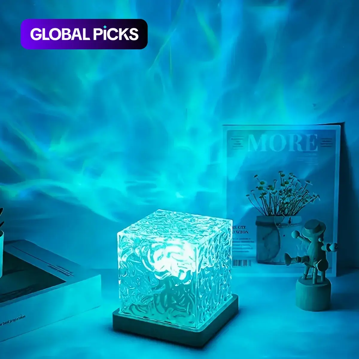 LED Water Ripple Aurora Projector Night Light, Decorative Lights, Crystal-Style USB-Powered Lamp with 16 Color Modes for Bedroom, Living Room, and Home Decor #GLOBAL PICKS
