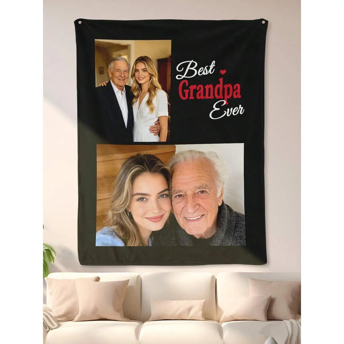 Personalized Best Grandpa Flannel Throw Blanket - Customized Blankets with 2 Photos, Soft Grandfather-Grandchild Cover, Cozy Warm Sentimental Gift for Him, Home Decor for Couch, Summer AC Nap Use, Father's Day/Birthday/Christmas Gift from Grandkids, Cozy