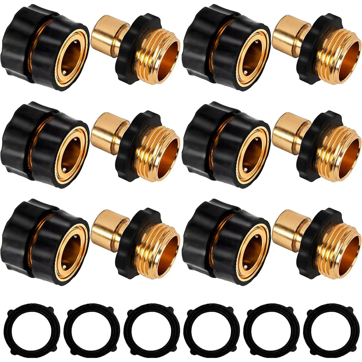 3/4 Inch Garden Hose Quick Connect, Aluminum Garden Hose Fittings, Male and Female Water Quick Release Connector (6Pack)