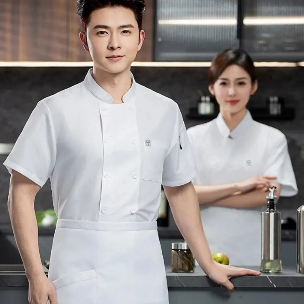 Breathable Summer Chef Uniform Short Sleeve Thin Cool Kitchen Work Clothes for Catering School Canteen