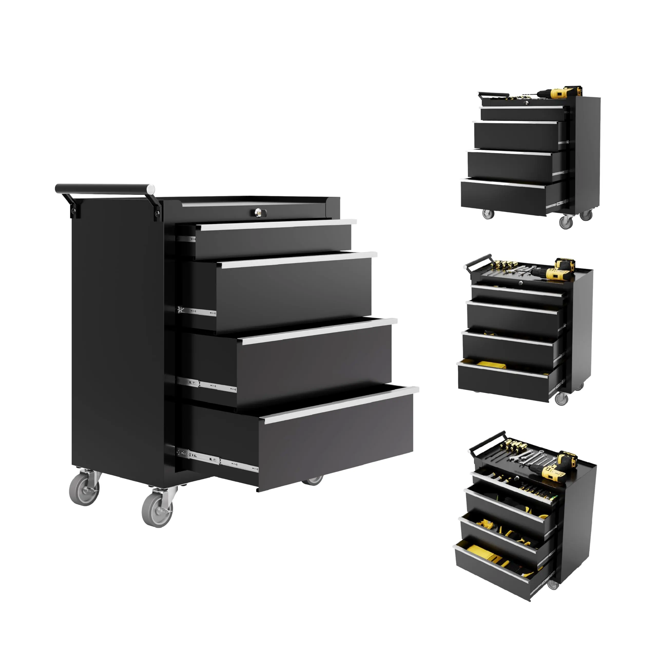 4-Drawer Rolling Tool Chest on Wheels | Heavy Duty Garage Tool Box with Locking Casters | Mobile Workshop Storage Cart for Mechanics, DIY & Home Garage Organization