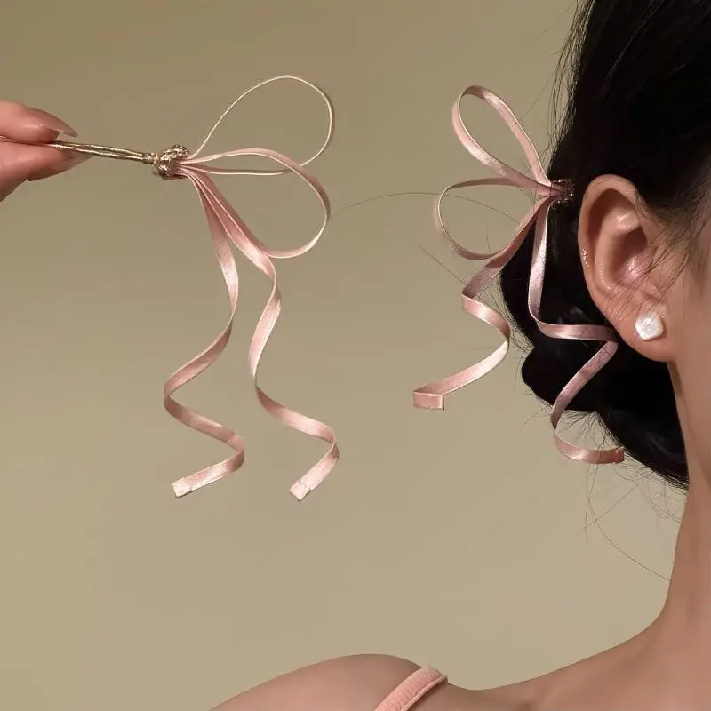 2pc Pink Bow Ribbon Hair Stick, Sweet Ballet Style Hairpin Fashion Accessories