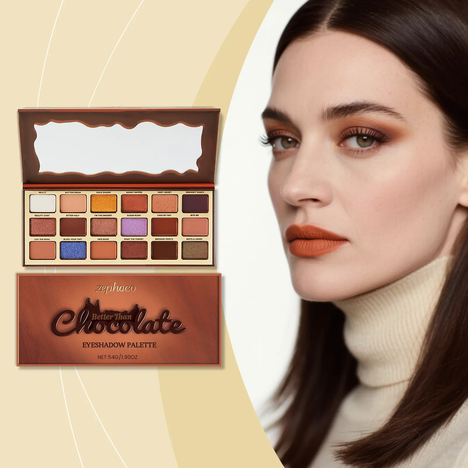 Chocolate-Toned Earthy & Cool Tones Eyeshadow Palette - Smooth, High Pigment Density, Blendable, Lightweight, Oil-Free, Radiant Metallic, Solid Single Item, with Highlighter & Mirror, All-In-1 Makeup Gift for Beginners, Ideal for Daily Commuting, Adults