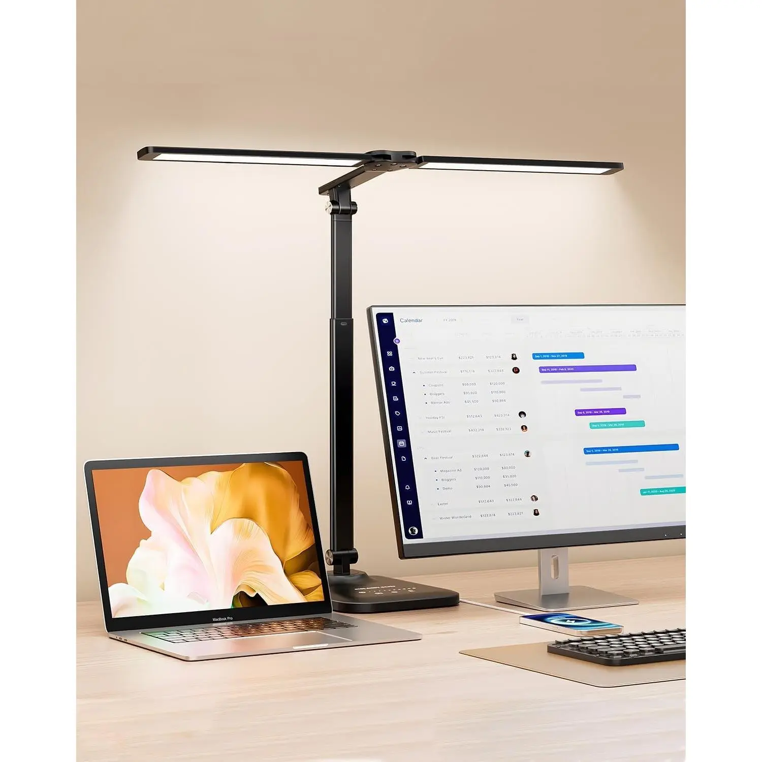 LED Desk Lamp for Office Home, Height Adjustable Architect Desk Light with USB Adapter, Stepless Dimming Desk Lamp Light for Reading, Study, WorkbenchGift.