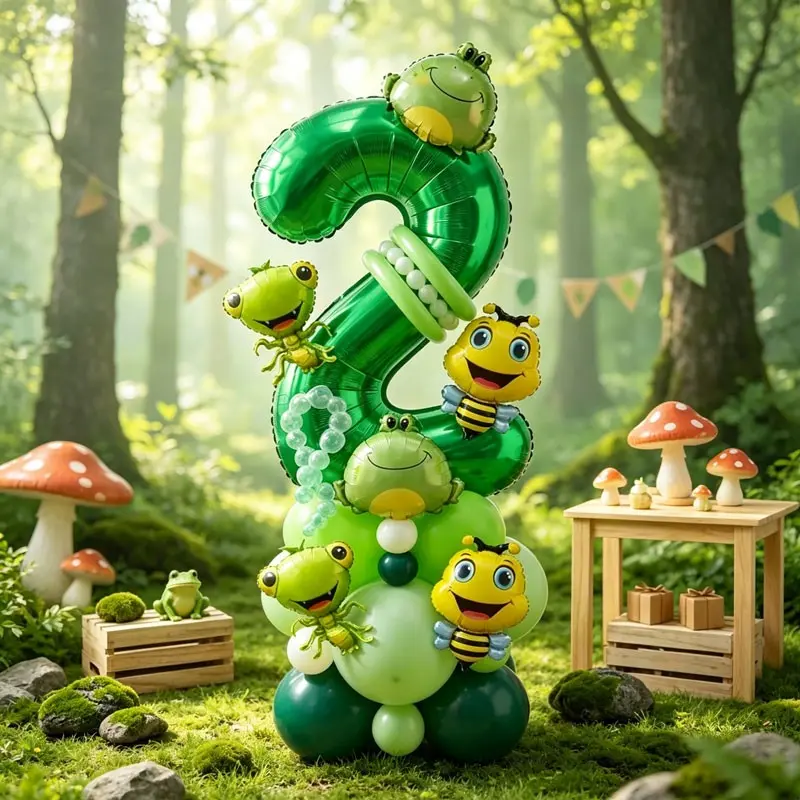 37 Piece Forest Animal Theme Number Balloons, Balloon Decorations Kit, Mini Bee, Frog, Balloons, 32 Inch Numbers, Latex balloons, long balloons, suitable for children's birthday party decorations, animal-themed kindergarten events, baby christenings