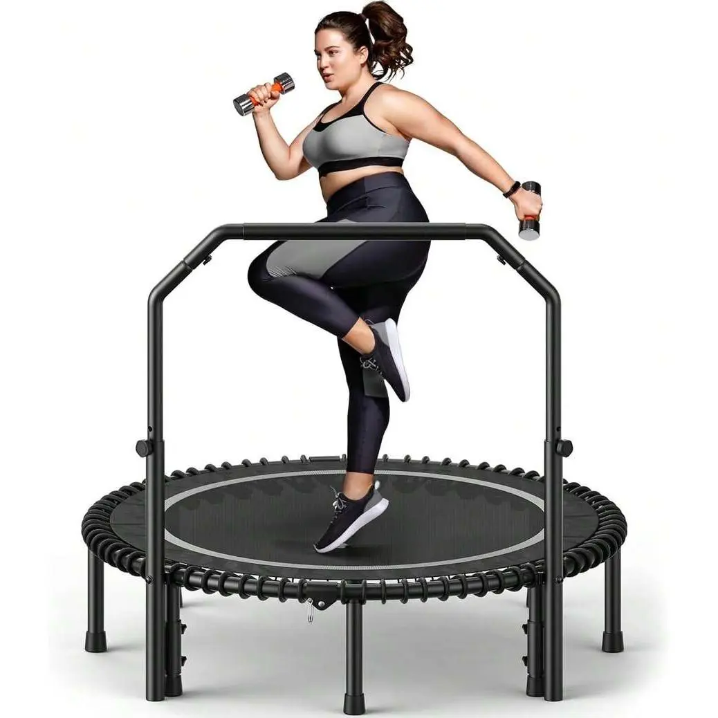40-Inch Foldable Bungee Trampoline for Adults, High Capacity 550 lbs Rebounder with Adjustable Handle Bar, Stable & Quiet Cardio Trainer for Full Body Workout, 550Lb, Trampoline Workout, Silent
