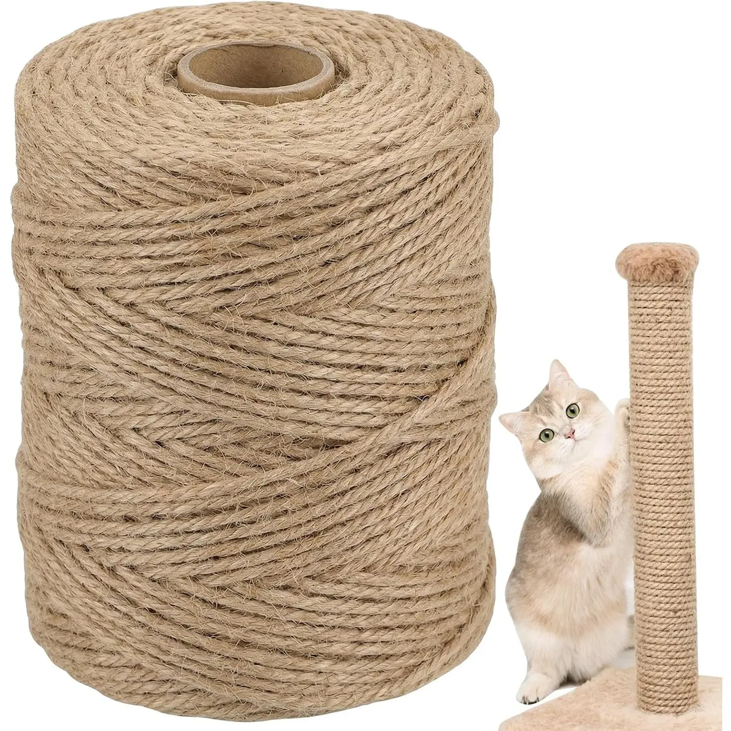 Natural Sisal Rope for Cat Scratcher, 1/4 Inch x 164 Feet | 4-Ply Heavy-Duty Twine, Ideal For Scratching Post Repair, Crafts, Garden Tying, And Home Décor