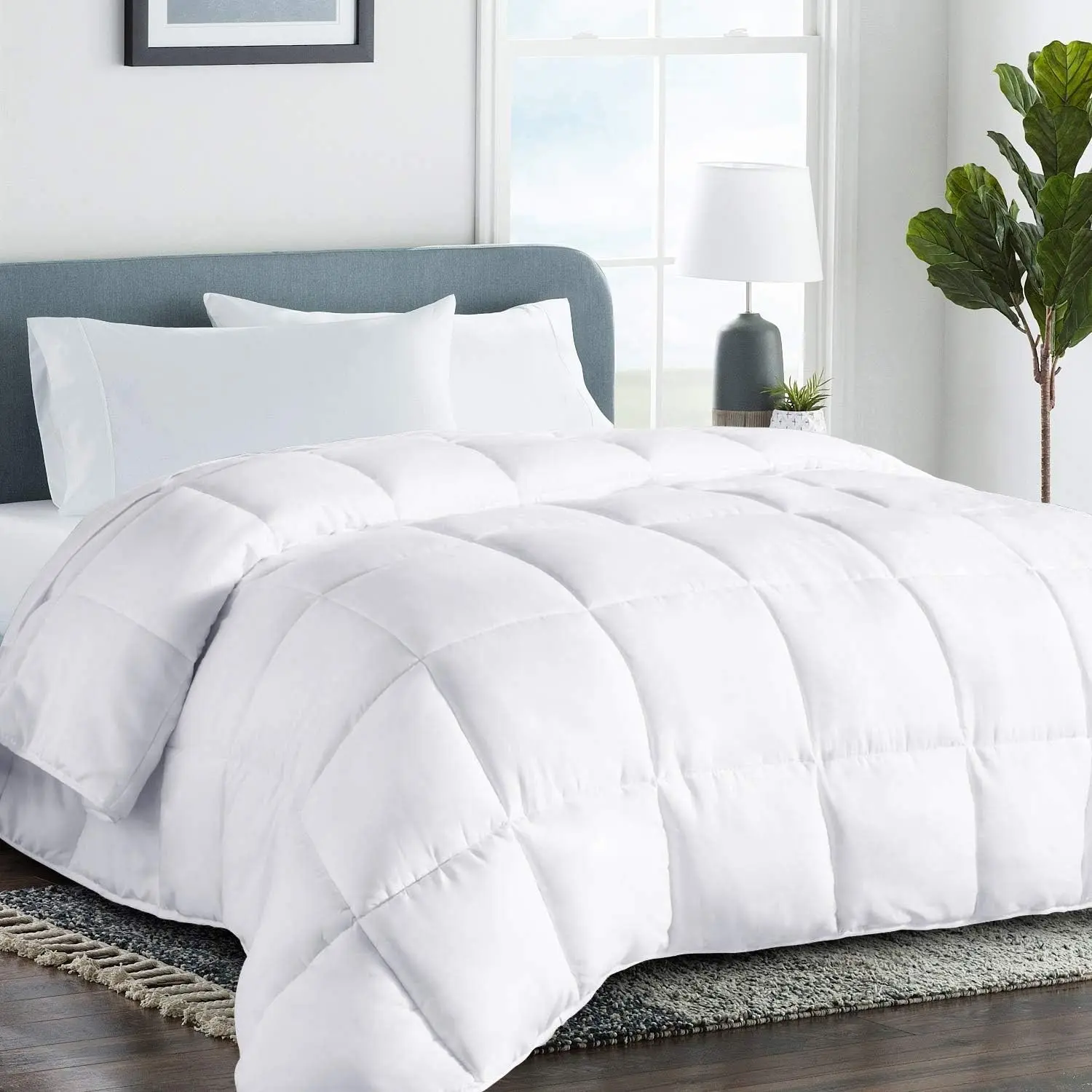 Queen Size All-Season Cooling Down Alt. Comforter Duvet Insert - White, Luxury Hotel Breathable Soft Bedding, Anti-Clump Tech, 8 Tabs, Reversible, 88X88" in