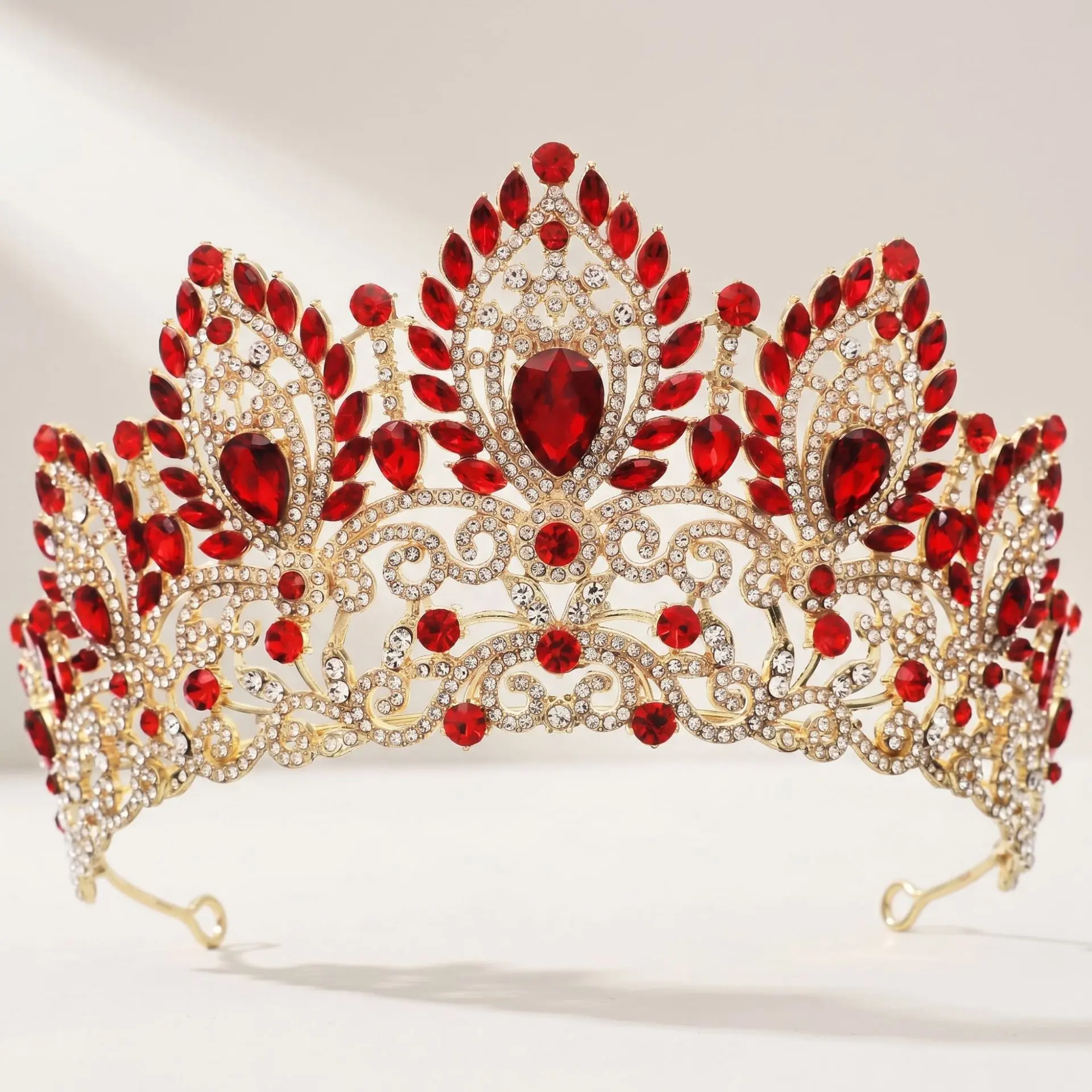 Handcrafted Baroque Swirl Gold Faux Crystal Tiara, Luxury Rhinestone Bridal Crown for Weddings & Festive Events