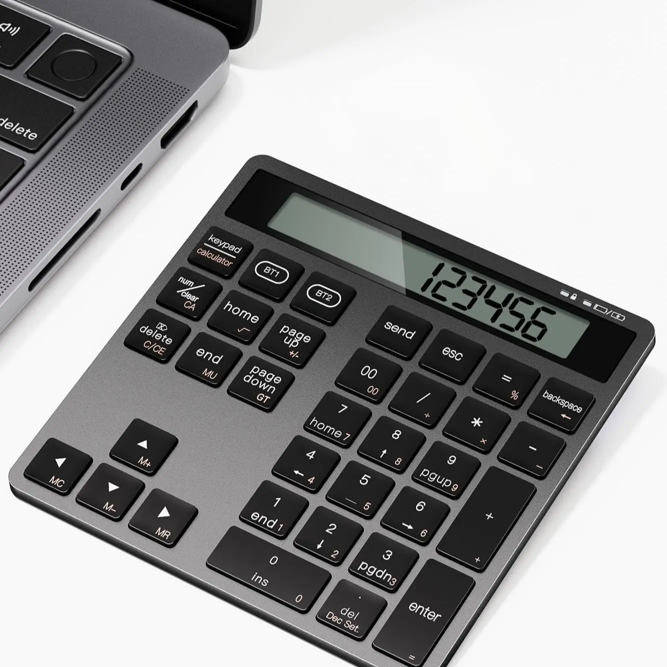 34-Key Rechargeable Bluetooth-compatible Portable Ultra-Thin Numeric Keyboard, LED Display, Two-In-One Calculator and Numeric Keypad