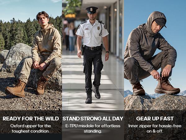 【Wide Fit】NORTIV 8 Men's Tactical Hiking Boot Lightweight Cushion Sole Boots for Work All Day Side Zipper Motorcycle Combat Military Boot Arch Support 8 Inches Terrascope Trekking Camping Shoes SpringStatements