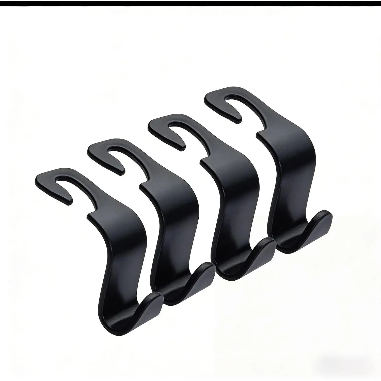Headrest Hooks – 4-Pack Black, 13 lbs Capacity | Hang purses, coats, umbrellas & grocery bags.  fit for  headrests. ABS design keeps  tidy & clutter‑free.