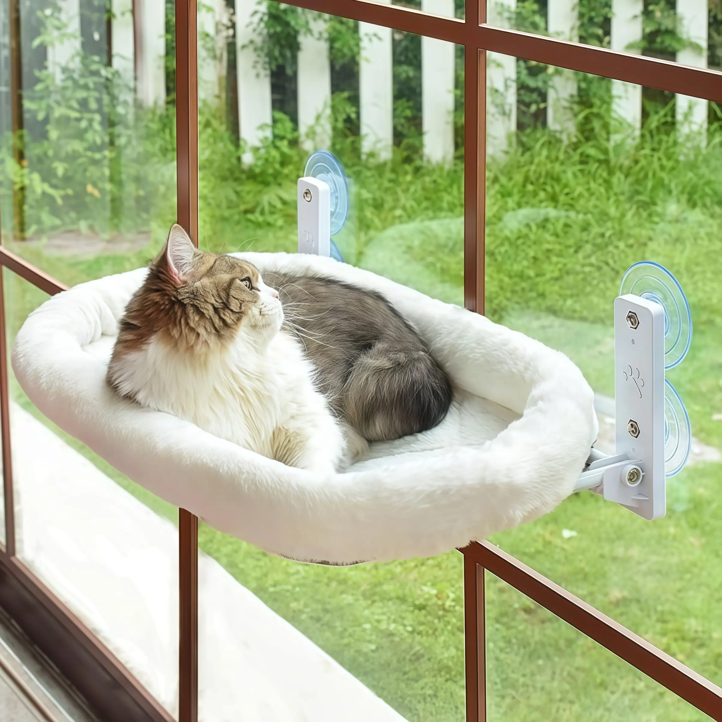Wireless Cat Window Perch, Wall-Mounted Cute Cat Hammock with 4 Suction Cups, Foldable Indoor Cat Bed, 360° View, Sun Lounger