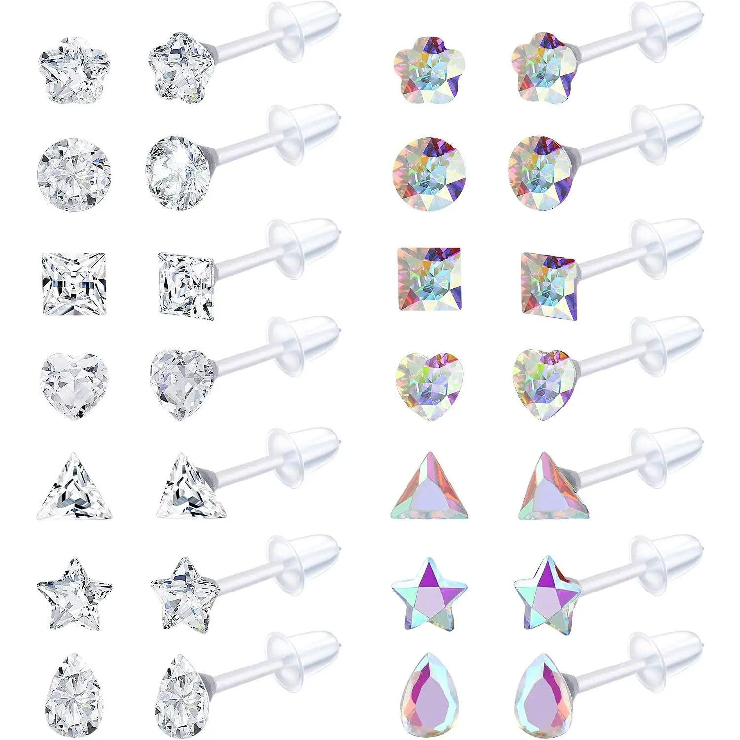 14Pairs Clear Plastic Earrings for  Ears  Stud |  Rhinestone  Stud Earrings for Women Clear   Retainer for  Work