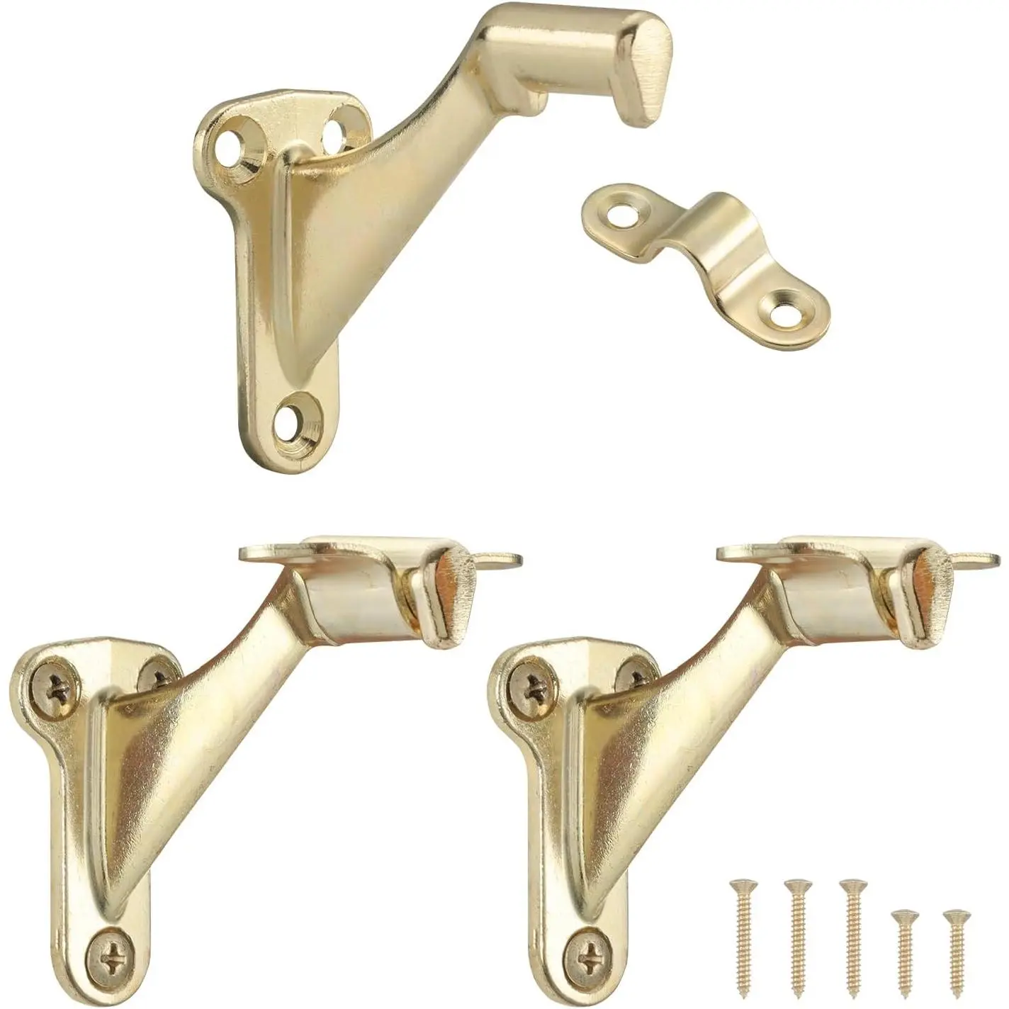 Handrail Stair Bracket 3inch Heavy-duty stair handrail bracket, suitable for home or office stairs, bright brass color, comes with screws, 3-piece set