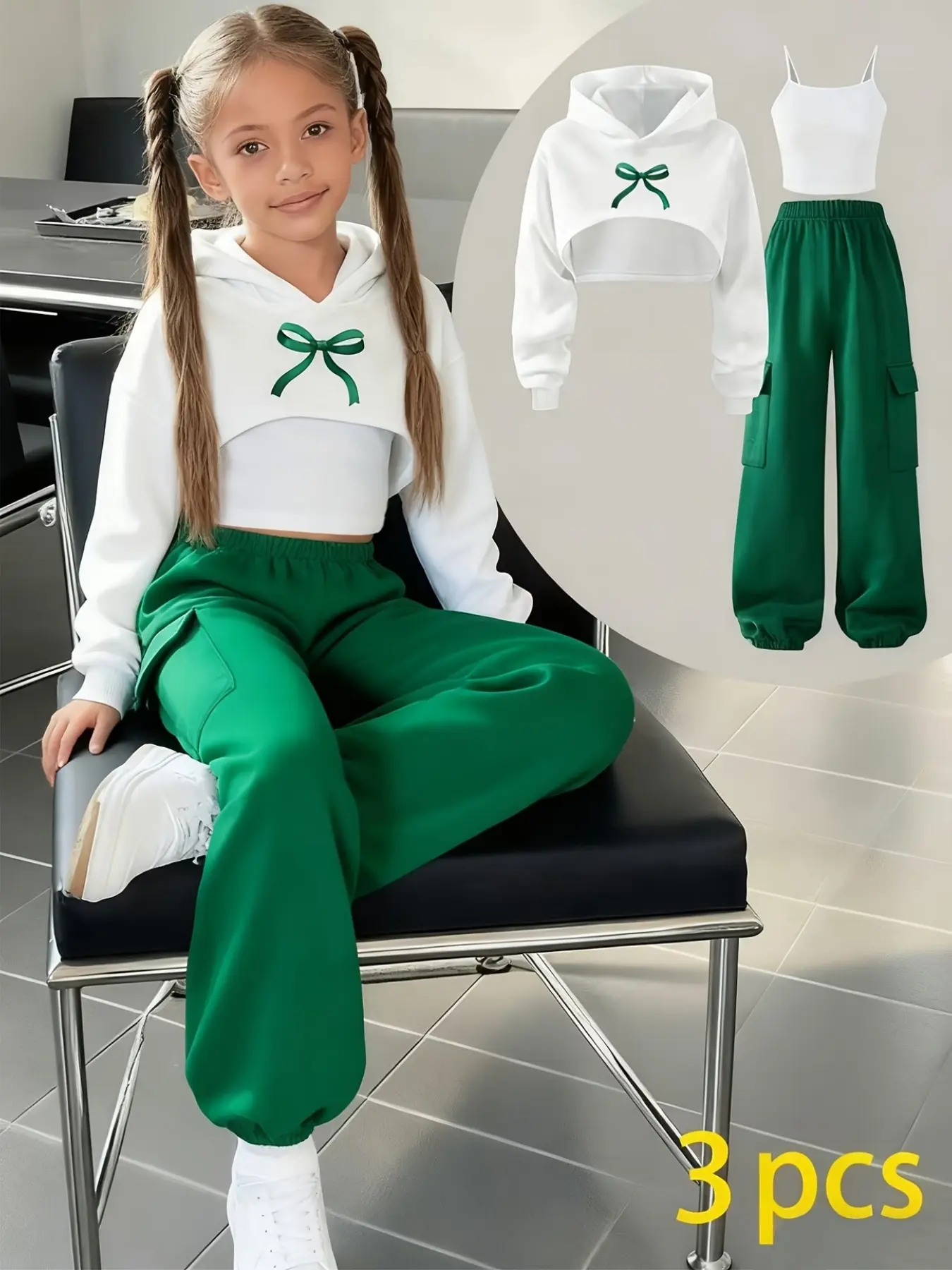 Teen Girl Fall Winter Streetwear Set, 3-Piece Casual, Hooded Sweatshirt, Tank Top, Pants, Trendy Kids Fashion