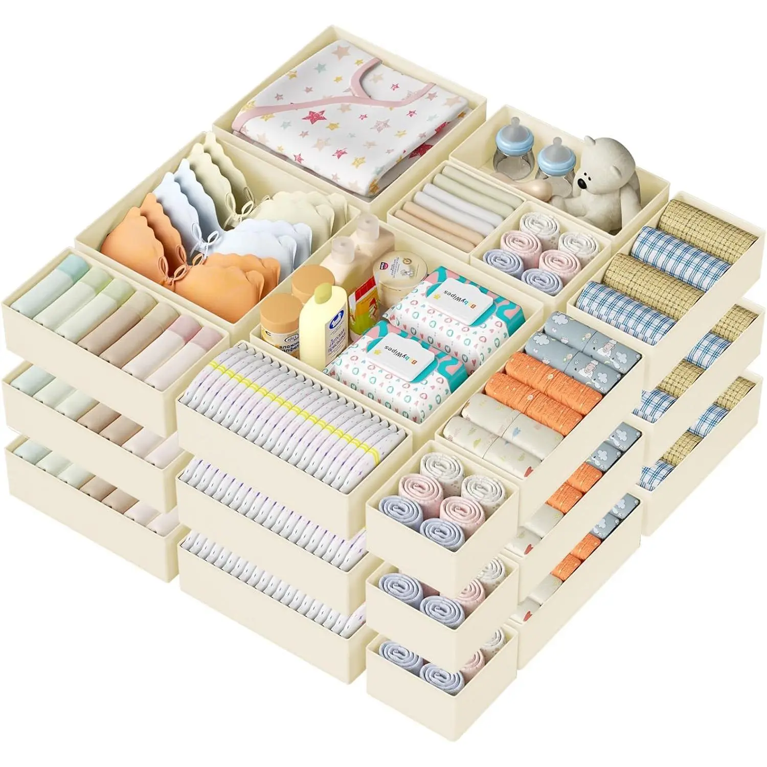 Drawer Organizer Clothes Storage - 18 Pack Baby Dresser Organizer for Nursery, Foldable Closet Drawer Organizer Bins for Bedroom Organization, Fabric Storage Dividers for Socks, Underwears, Bras