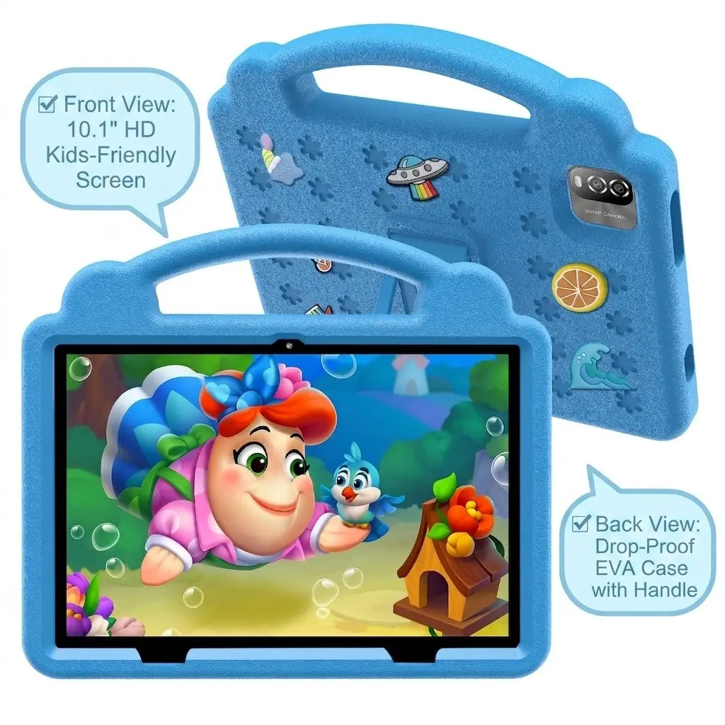 10.1 Inch Android Electronic Kids Tablet, Shockproof Case Protection, Battery, WiFi, Parental Control, Educational Apps, Birthday Gift, Christmas Gift