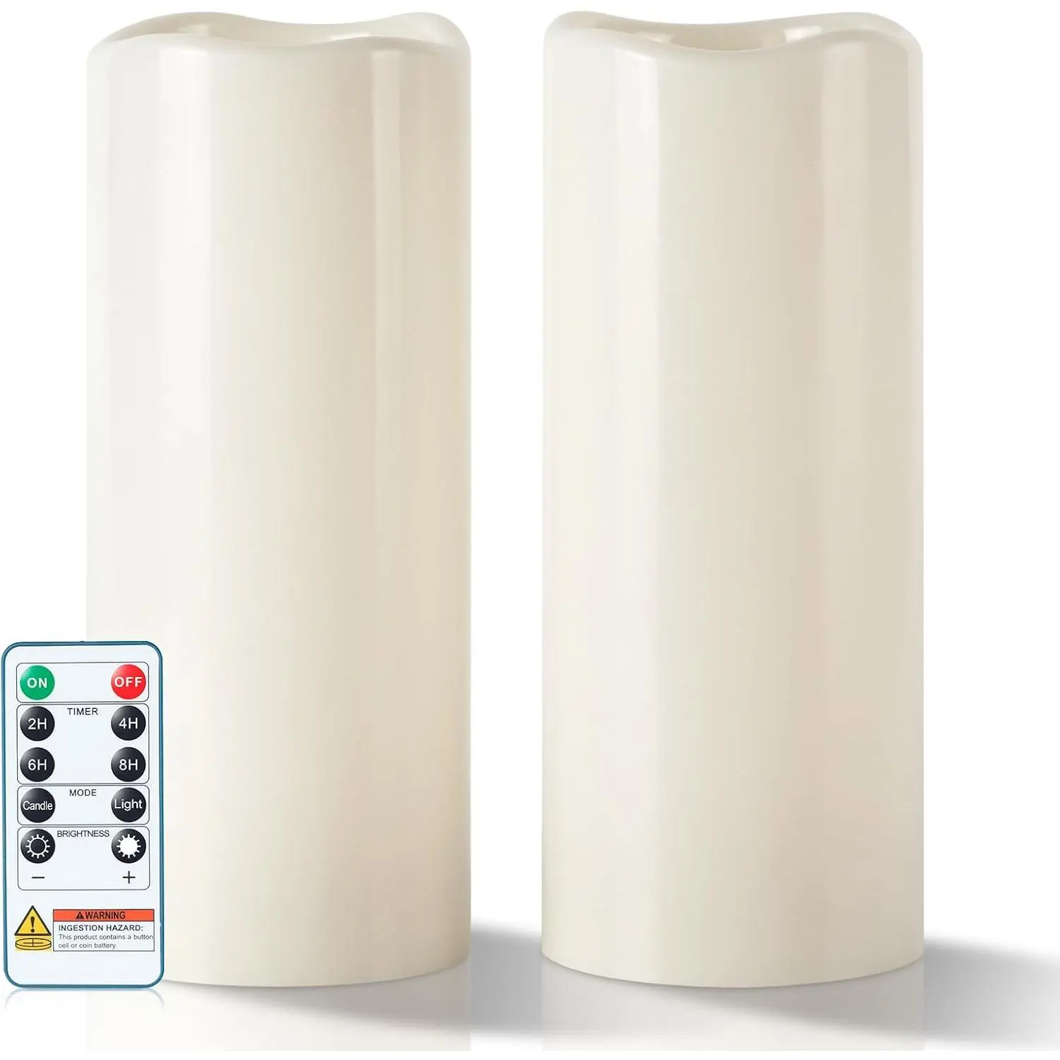 Set of 2 4"x10" Ivory White Outdoor Safe Flameless Glow LED Pillar Candles, Waterproof with Timer Control, Remote, Realistic Flickering, Battery Operated for Porch Halloween Decor