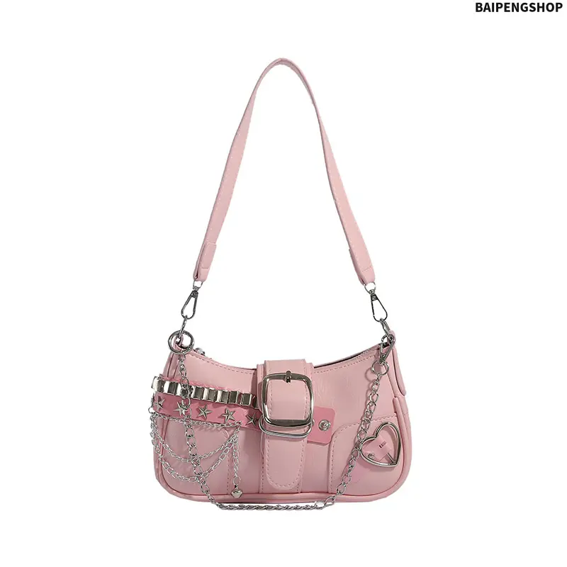 Women's Vintage Y2K Punk Colorblock Star Chain Crossbody Bag, Small Shoulder Clutch Purse with Detachable Strap & Zipper Closure, Casual Multi-Functional Handbag for Daily Streetwear Outings