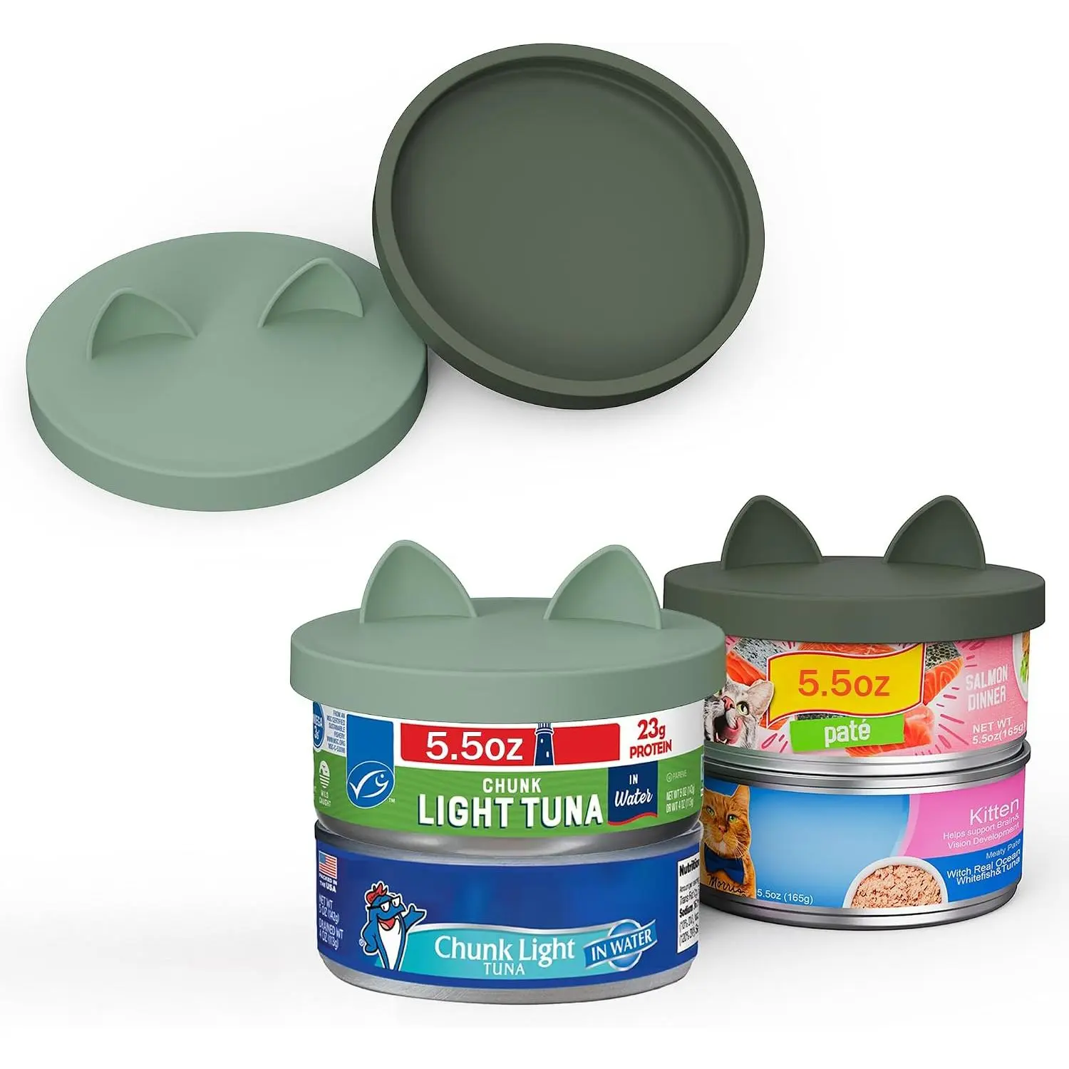Small Size Airtight Seal Round Lids 2-Pack 3.3" Synthetic Can Covers - Fits 5.3-5.5oz Chef Boyardee, Goya, Bush's Cans, Home Kitchen Containers (Dark Blue, Light Blue, Camouflage)