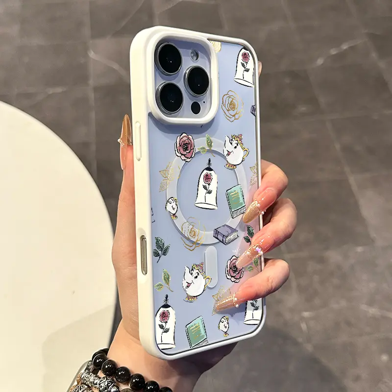 Magnetic Silicone Phone Case for iPhone 17-11, XS, XR (E, Pro Max, Plus Models) - Kawaii Beauty And The Beast Print, Lightweight, Shockproof, Aesthetic, Scratch-Resistant Mobile Phone Accessories, Resistance