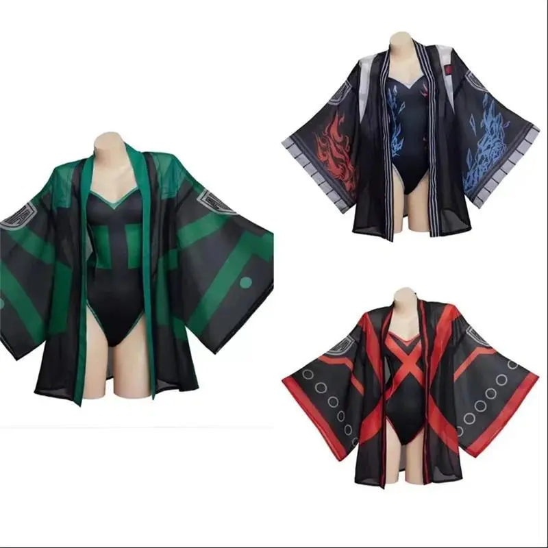 Women's Anime Todoroki Shoto Midoriya Izuku Bakugou Katsuki Cosplay Polyester Bodysuit Set - Sexy Bikini Design with Cape, Ladies' Clothes for Halloween Party, Includes Accessories