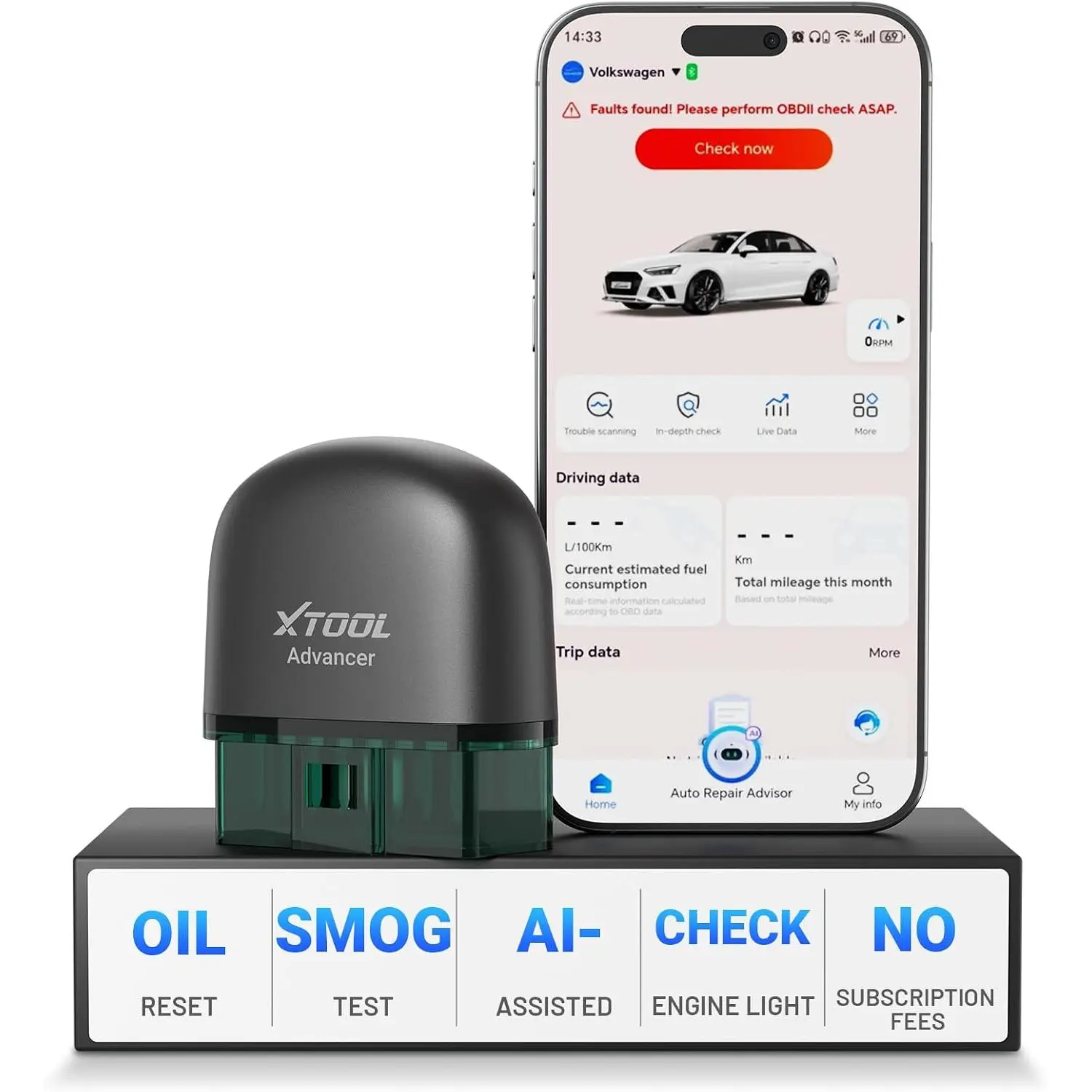 AD20 Pro OBD2 Scanner - No Subscription, Full System  Diagnostic Scan Tool with AI Analysis,  OBD  Code Reader, Oil Reset, Performance Test,  Test