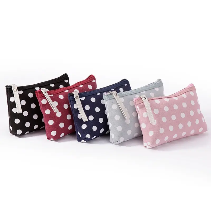 Cute Polka Dot Zipper Pouch for Women, Aesthetic Small Travel Organizer Bag, Multifunctional Fabric Storage Pouch with Card Holder, Key Pouch, Phone Accessories Bag, Cosmetic Makeup Toiletry Bag, Portable Mini Organizer for Daily Use, Office, Travel and G