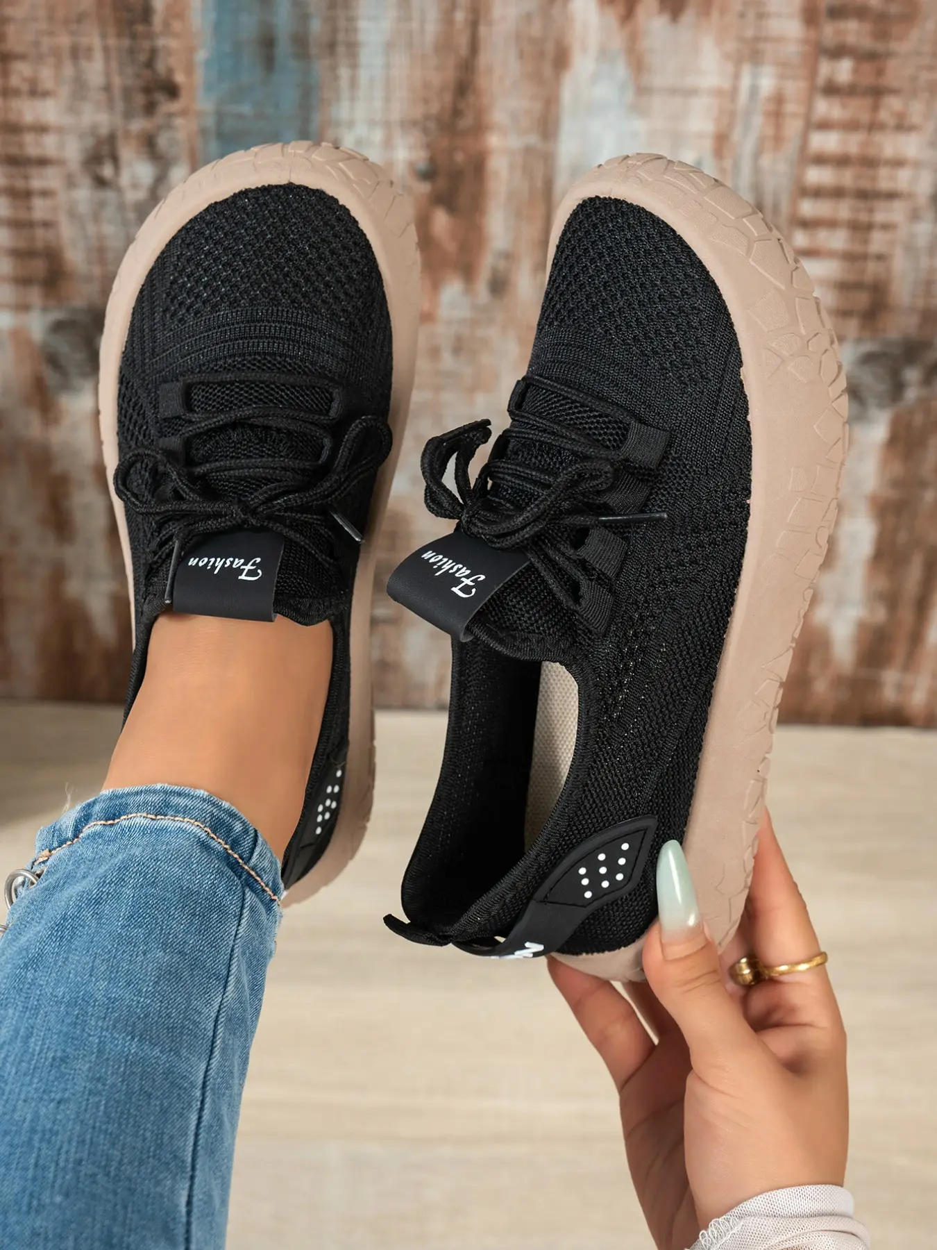 Women's Spring Summer Mesh Sports Shoes, Running Trainers, Slip-On Elastic Laces, Thick Sole, Breathable Lightweight Anti-Slip, Outdoor Walking Running